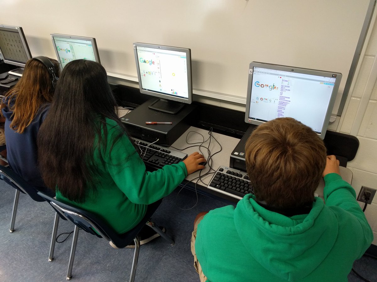 Kids designing their Google Doodle Logos as part of a <a href="/DonorsChoose/">DonorsChoose</a> and <a href="/GoogleForEdu/">Google for Education</a> collaboration. Using #scratch to code in blocks. Great experience for these kiddos. #omgators #edchat #edtech #geniushour