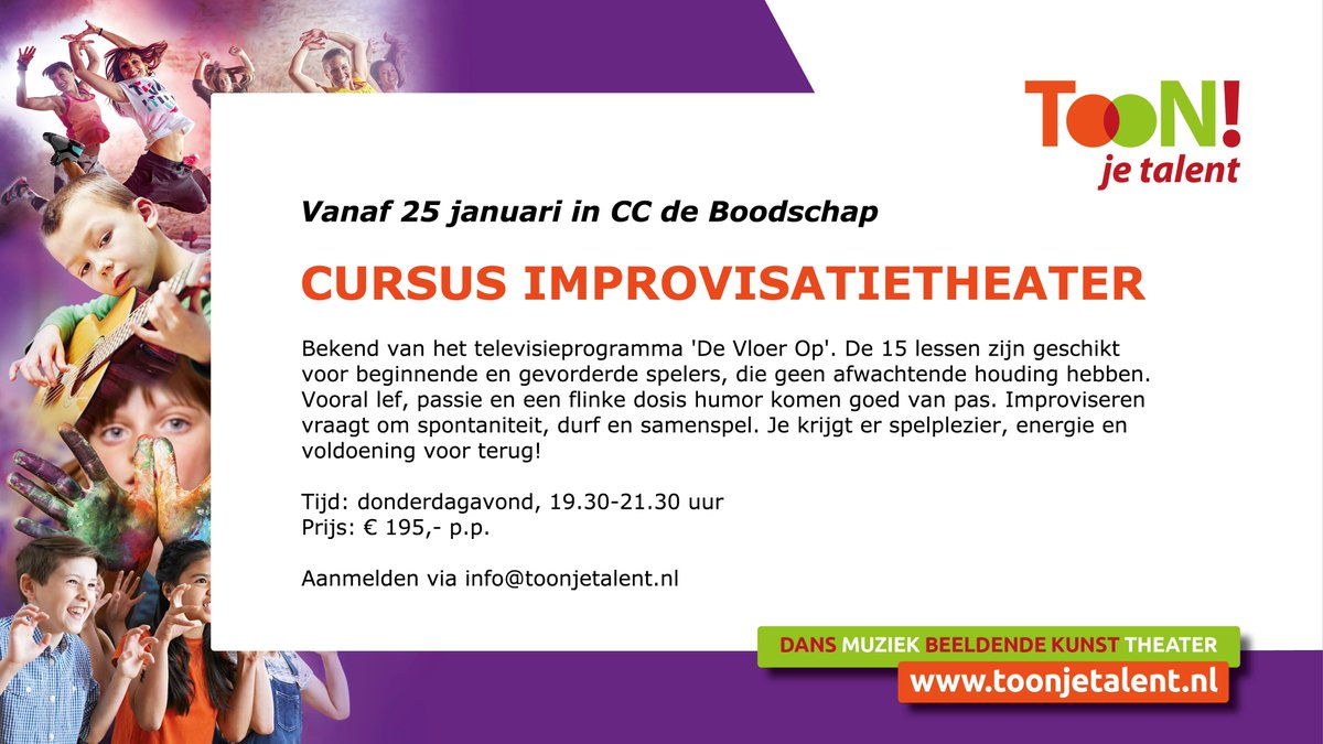Ben jij een improvisator? Dit is je kans... <a href="/toonjetalent/">Toonjetalent</a> biedt aan: Cursus Improvisatietheater (15 lessen)