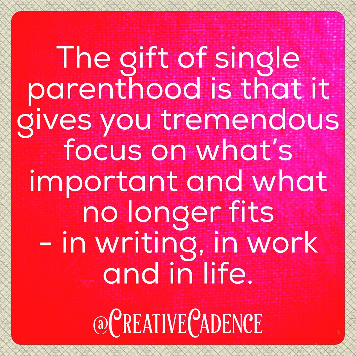creativecadence's tweet photo. “The #gift of #single #parenthood is that it gives you #tremendous #focus on what’s #important and what no longer #fits -in #writing, in #work and in #life.”
#priorities #clarity #noisereduction #noise #reduction #filter #filtering #choice #choices #value #deprioritize #declutter https://t.co/Kb15fhot6M