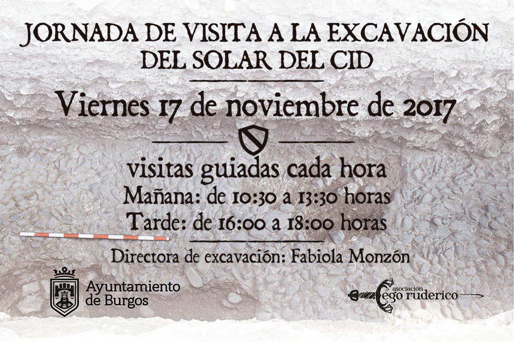 Como cierre de campaña, vuelven las visitas guiadas al #SolarDelCid el 17 de noviembre (Viernes), con las explicaciones de la arqueóloga Fabiola Monzón Moya.

Horario: 
 Mañana 10:30, 11:30, 12:30 y 13:30
 Tarde 16:00 , 17:00 y 18:00
 Actividad gratuita. 
 
#ElCid #egoruderico