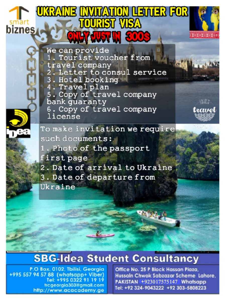 Ukraine Invitation Letter for Tourist/ Vist Visa
<a href="/Toursimtv/">Tourism Tv</a> <a href="/Paktourntravel/">PakistanTourAndTravel</a> <a href="/tourismpakorg/">Tourism Pakistan</a> <a href="/TourismTravelUs/">Tourism Travel Us</a> <a href="/TourismMagUsa/">Tourism TravelMag</a>