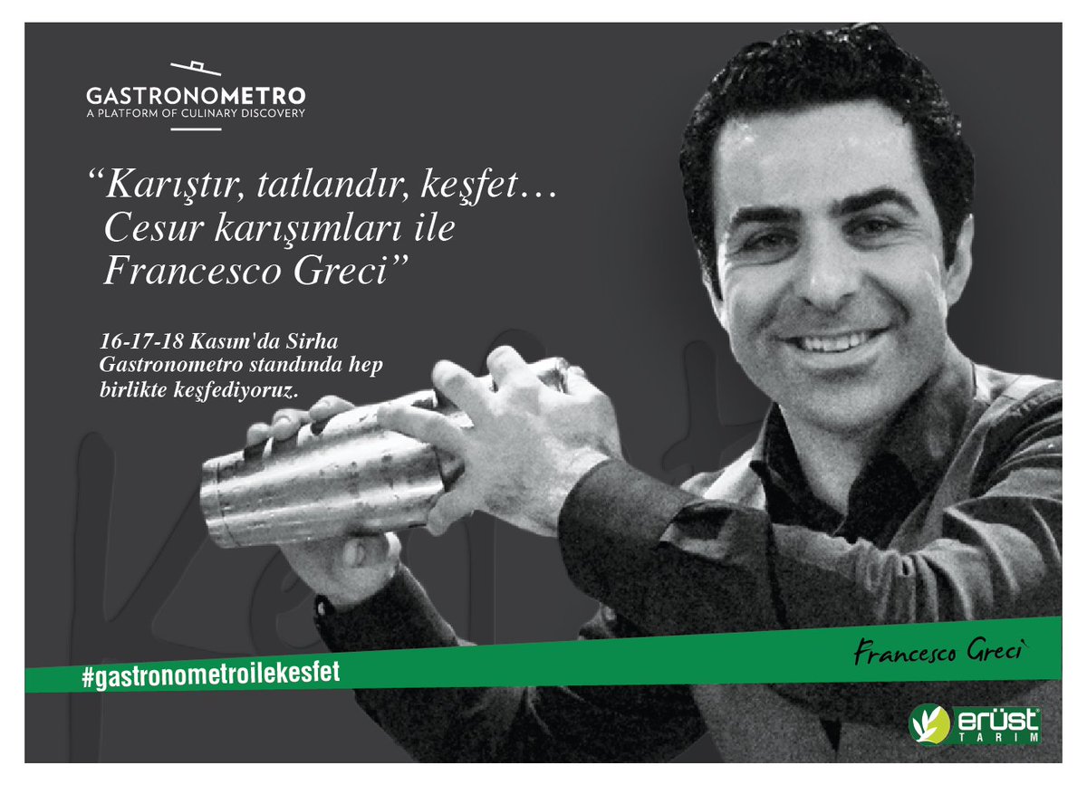 GastronometroTR's tweet photo. Londra Night Jar Bar'dan Sirha'ya taşınan mixoloji ilhamınız Francesco Greci, cesur karışımlarını bu kez Gastronometro için hazırlayacak! Bu özel günü yerinde, #Sirha2017 de yaşamak ve seanslara katılma fırsatı için yarını bekleyin! ⏳
#GastronometroSirhada 🍋🥚🍯🌰 @erust_tarim https://t.co/FS8LFFI6Qc