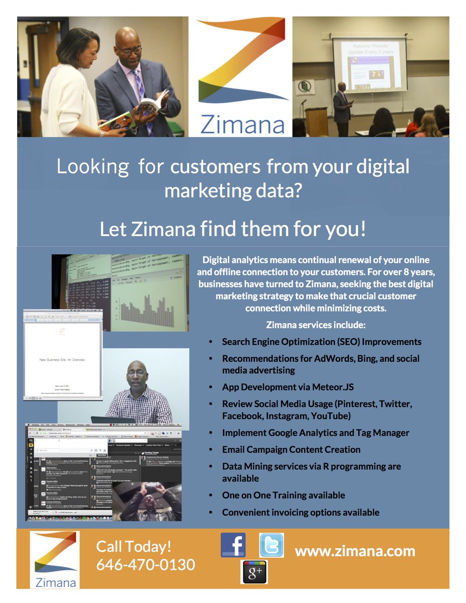 ZimanaAnalytics's tweet photo. Still need help reviewing your #marketing #analytics to plan your 2018 strategy? Let us find the right insights from your data to help you connect to customers fast. Web development and data mining tools available. #rstat #googleanlytics #SEM #socialmedia https://t.co/CF22CAMjAD