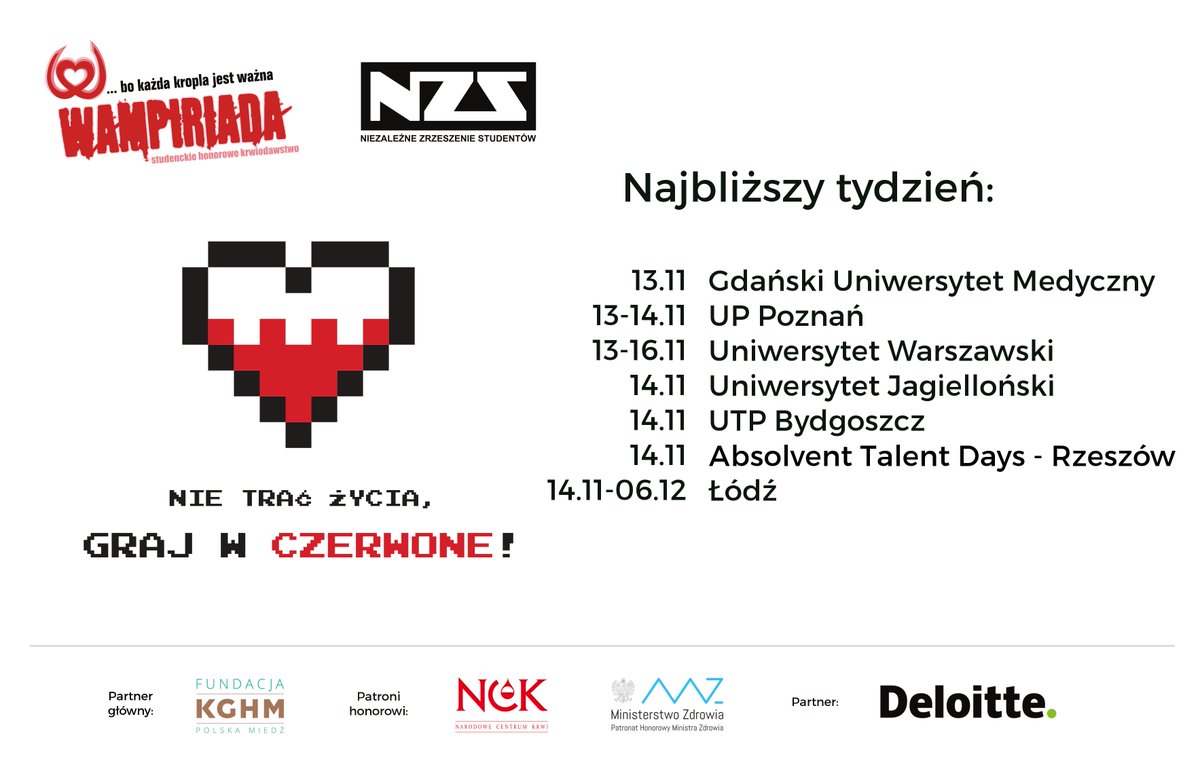 W tym tygodniu #Wampiriada zawita do m.in. do Warszawy, Rzeszowa i Łodzi. #krew #krwiodawstwo #grajwczerwone