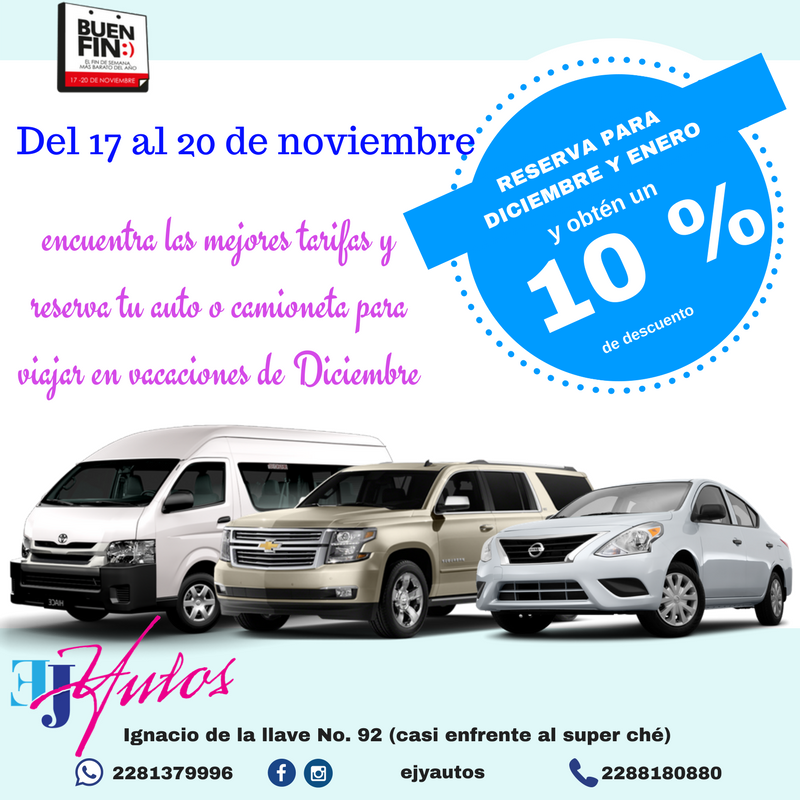 ejyautos's tweet photo. #FelizLunes empezando la semana hay que aprovechar en @ejyautos para este #puenterevolucionario o #buenfin alguno de los servicios que tienen#rentadeautos #rentadecamionetas #conchofer #sinchofer #compáranosyverás #menorprecio #mejoresservicios #excelentesunidades https://t.co/FW13JkV2L2