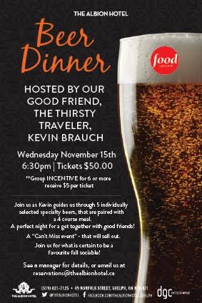 KevinBrauch's tweet photo. What a Dinner &amp; Drink it will be! THIS WEDNESDAY! @thealbionhotel @ThirstyTwist @OntCraftBrewers @OntCraftCider @OntCraftBeer @CollectiveBrew @LostCraftBeer @amsterdambeer @WellingtonBrew 5 beers, $50, 6th year, 7PM, you know the drill! See You In Guelph! CHEERS! https://t.co/XeCJNady40