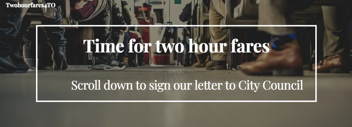 Toronto wants 2-hour fare transfers! Sign the open letter: bit.ly/2yYOi2X We're holding a press conference with <a href="/TABIANews/">Toronto Association of BIAs (TABIA)</a> and other BIAs at 12:15 today at City Hall to call for 2-hour fare transfers on the #TTC #TOpoli