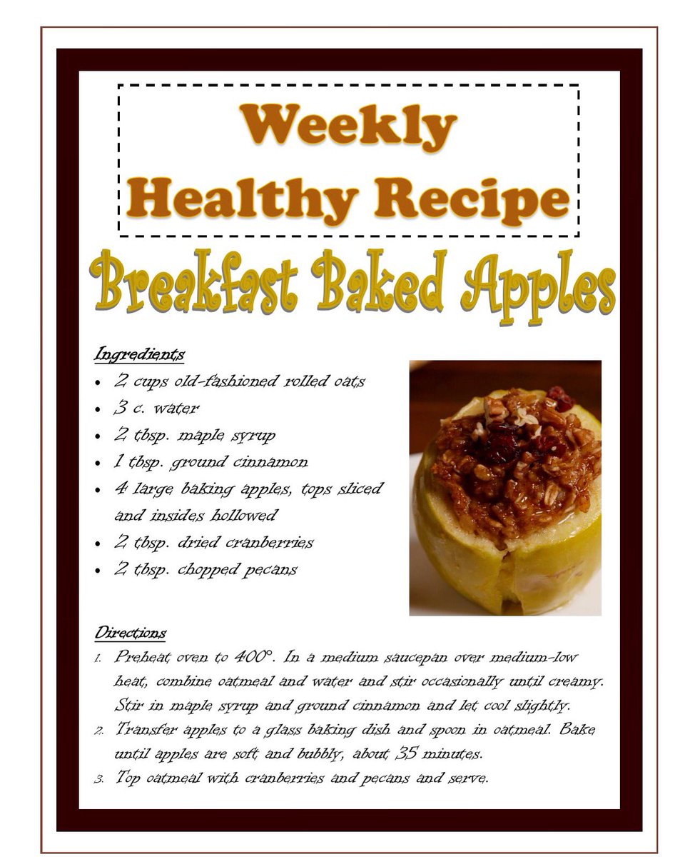 HSofBuffalo's tweet photo. Warm up this week with some delicious baked apples for breakfast 🍏🍎 This recipe will have your home smelling like fall! Plus, it’s as close to pie as you get for breakfast 😉
#healthyrecipes #recipeoftheweek #healthsourceofbuffalo #bakedapples #fallbaking #fallisintheair https://t.co/Z7sRWSOlUe