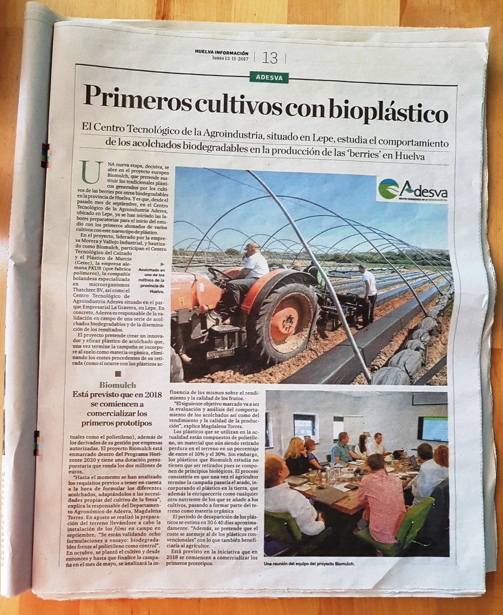 adesva's tweet photo. El Centro Tecnologico Adesva estudia el comportamiento de los #acolchados biodegradables en la producción de las #berries en #Huelva. @huelva_info https://t.co/gShakBCJ1U