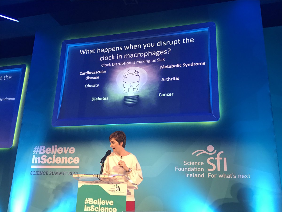 Researchirel's tweet photo. Dr Annie Curtis @curtisannie from
RCSI @RCSI_Irl tells us modern life is disrupting our body clocks - 87% of our time is spent indoors; we can eat at any time of the day or night; and erratic light exposure - and this could be leading to chronic disease #BelieveInScience https://t.co/RQZq9kzSji