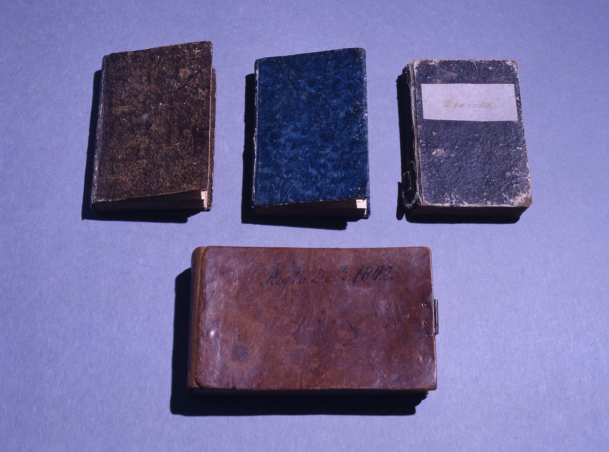 Today's picture: the four surviving notebooks that make up Dorothy Wordsworth's Grasmere journal, from the collection <a href="/WordsworthTrust/">WordsworthTrust</a> #RomanticsPics