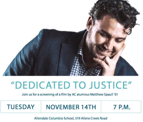 ACSRochester's tweet photo. Join us tomorrow evening for a screening of the #film #DedicatedToJustice with filmmaker and AC alumnus Matt Spaull '01. RSVP at https://t.co/05NVL38Usd. https://t.co/3iDbcizQHX