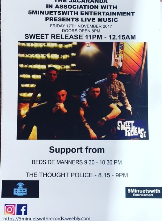 <a href="/SweetRelease_Uk/">Sweet Release UK</a> MASSIVE SHOW TO DATE DONT FOGET WE ARE PROMOTING MASSIVE GIG WITH SUPPORT @BedsideOfficial THE THOUGHT POILCE