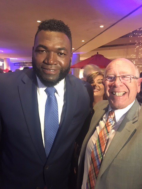 HMRProperties's tweet photo. Talk about a photo-op! Richard Pierce, HMR's president, having some fun meeting @davidortiz and @Wally97 the Green Monster at the @BostonPoliceFnd Gala last week! #IREACH4HMR https://t.co/nz5q0KQuN8