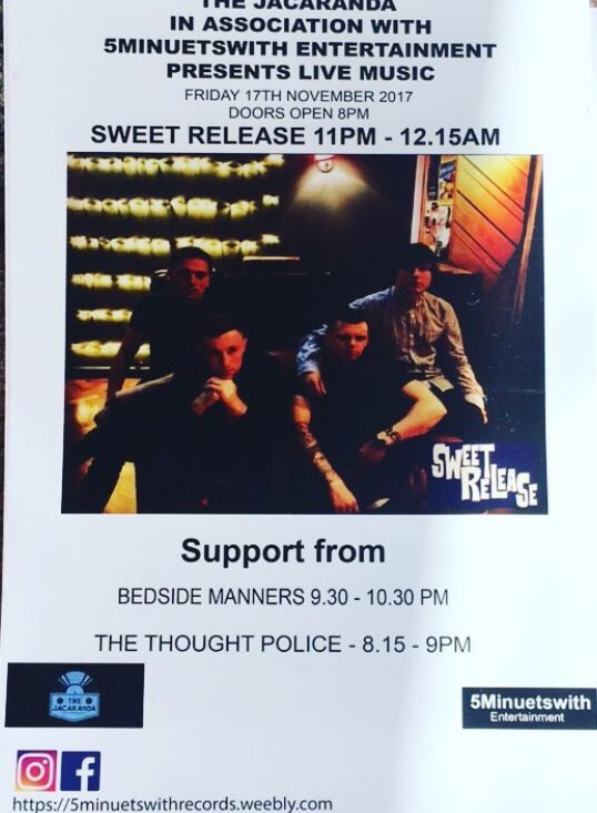 @jacaranda_recs Get down to our biggest show. The jacaranda basement we will be Hosting this event at one of Liverpool’s top Venues for live Music. <a href="/SweetRelease_Uk/">Sweet Release UK</a>  @BedsideOfficial The Thought poilce #Music #Jacaranda #Promoting