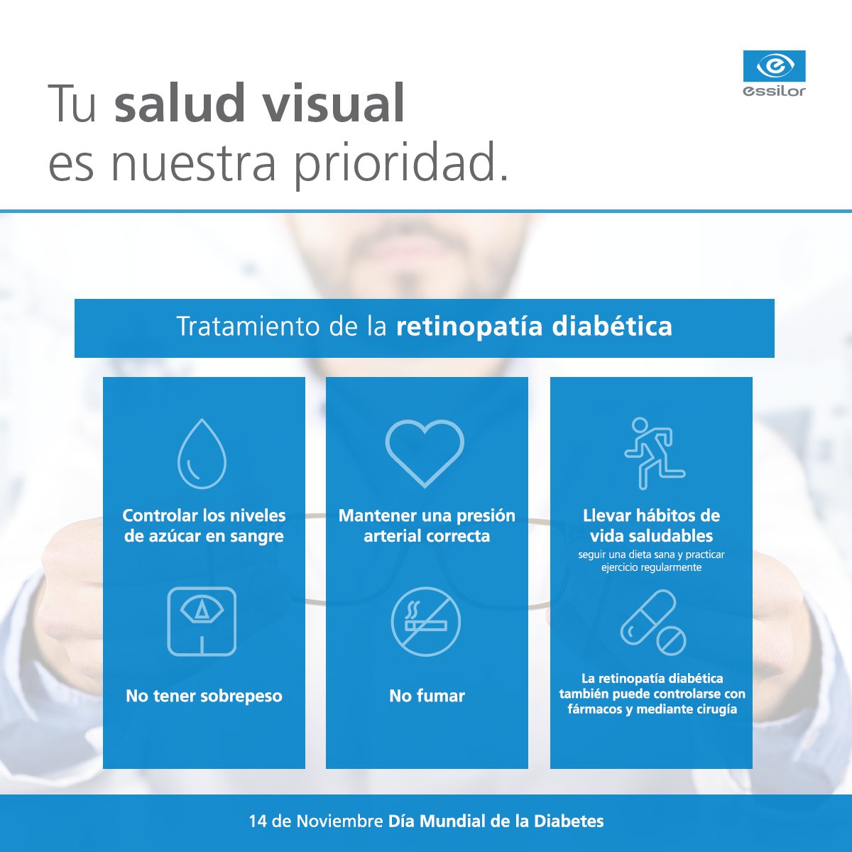 centralopticagu's tweet photo. Mañana es el #DíaMundialdelaDiabetes
Revisando tu vista periódicamente contribuyes a detectar futuros problemas en tus ojos.
Hazte el #Diabetest de Essilor Varilux https://t.co/uwK0755G1T