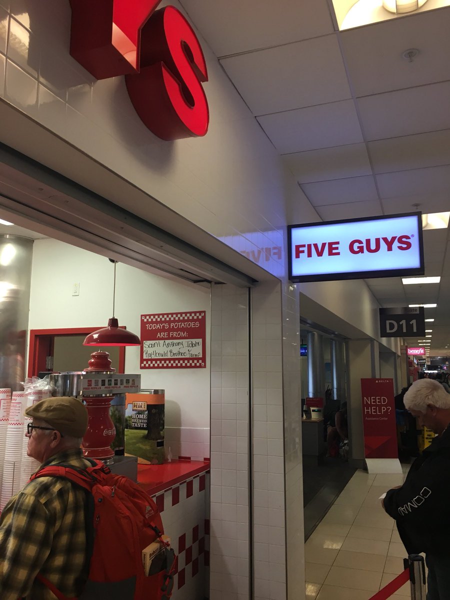 padraig_h's tweet photo. 16 hr flight. 2hrs in security line but at least a five guys for breakfast. https://t.co/pQZZ4DaGf3