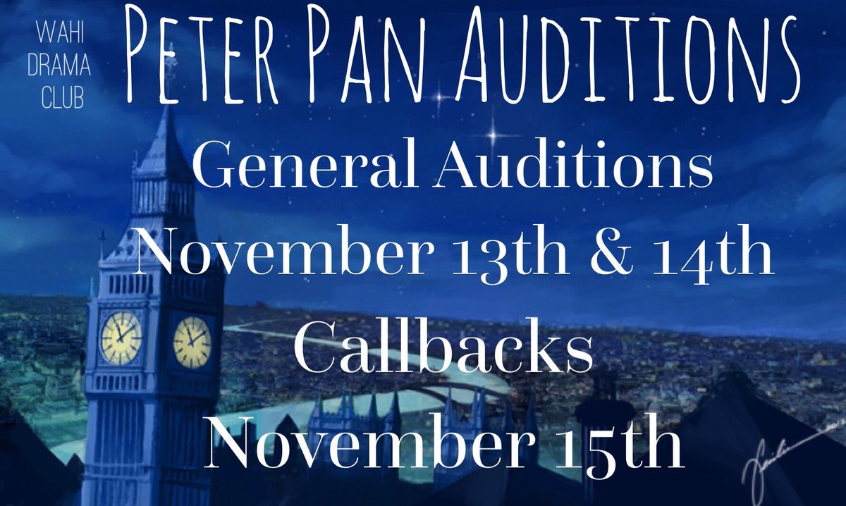 Auditions for Peter Pan today at 3 in the auditorium! And tomorrow at 5!