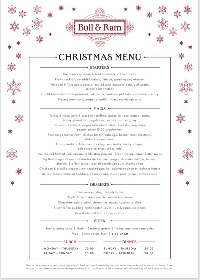bullandram's tweet photo. LIKE &amp; SHARE COMPETITION on our Facebook page- Like &amp; share this post to be in for a chance to win a Christmas lunch for 2 people at Bull &amp; Ram Ballynahinch! T’s &amp; C’s apply. Competition winner will be selected on 30th November #competition #likeandshare #bullandramballynahinch https://t.co/eXCjqpOQP7