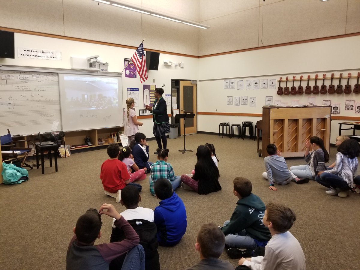 MsCZen's tweet photo. Hawk Elementary learning songs and dances with a class in Iowa! Awesome job, Ms. Sanlin! #cksdchat https://t.co/7kyFcvb4U3