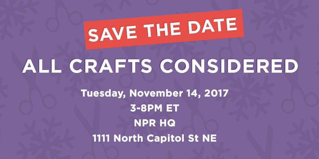 NPRextra's tweet photo. Happening tomorrow in DC: NPR HQ presents #AllCraftsConsidered ft. 50+ local vendors and makers! RSVP on Facebook: https://t.co/sQ414Vctdr https://t.co/qyZHD6LHkH
