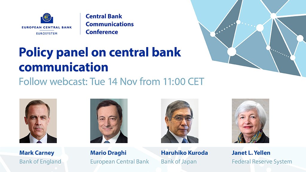 ecb's tweet photo. Interested in central bank communication? Watch top policymakers discuss the challenges and opportunities at the #ECBCommsConference live tomorrow from 11:00 https://t.co/ubYgKtmeDZ