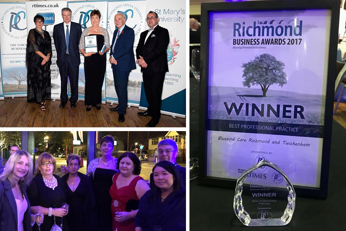 Bluebirdcarernt's tweet photo. At Bluebird Care #Richmond & #Twickenham, we're delighted and proud to have been awarded this year's WINNER of “Best Professional Practice” at the #RichmondBusinessAwards over the weekend! Read more: https://t.co/cTJpXe7htR. #RBA17 @chamberrichmond https://t.co/RMNbCIKCp2