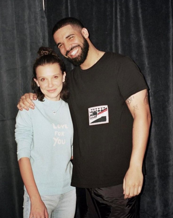 MTV's tweet photo. Didn't know how badly I needed @milliebbrown and @Drake to hang out until they actually hung out, wow: https://t.co/JhEna8YAn1 https://t.co/UH340fTkPG