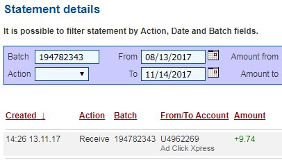 izvod32's tweet photo. Here is my Withdrawal Proof from AdClickXpress. I get paid daily and I can withdraw daily!
https://t.co/BO6b27XSUk
#acx #adclickxpress  #makemoneyonline  #makeextramoney #businessopportunity #trust https://t.co/sX7LM5Zw49