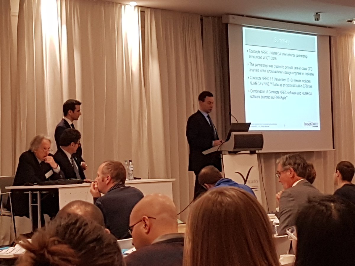 ConceptsNREC's tweet photo. #ConceptsNREC President of Agile Engineering Software, Dr. Peter Weitzman, presenting at #NUMECA International UGM. Dr. Weitzman talked about the upgrades to #FINE/Agile, including performance mapping, post processing, and the power of an integrated design and solver tool. https://t.co/as2XGKpW7l