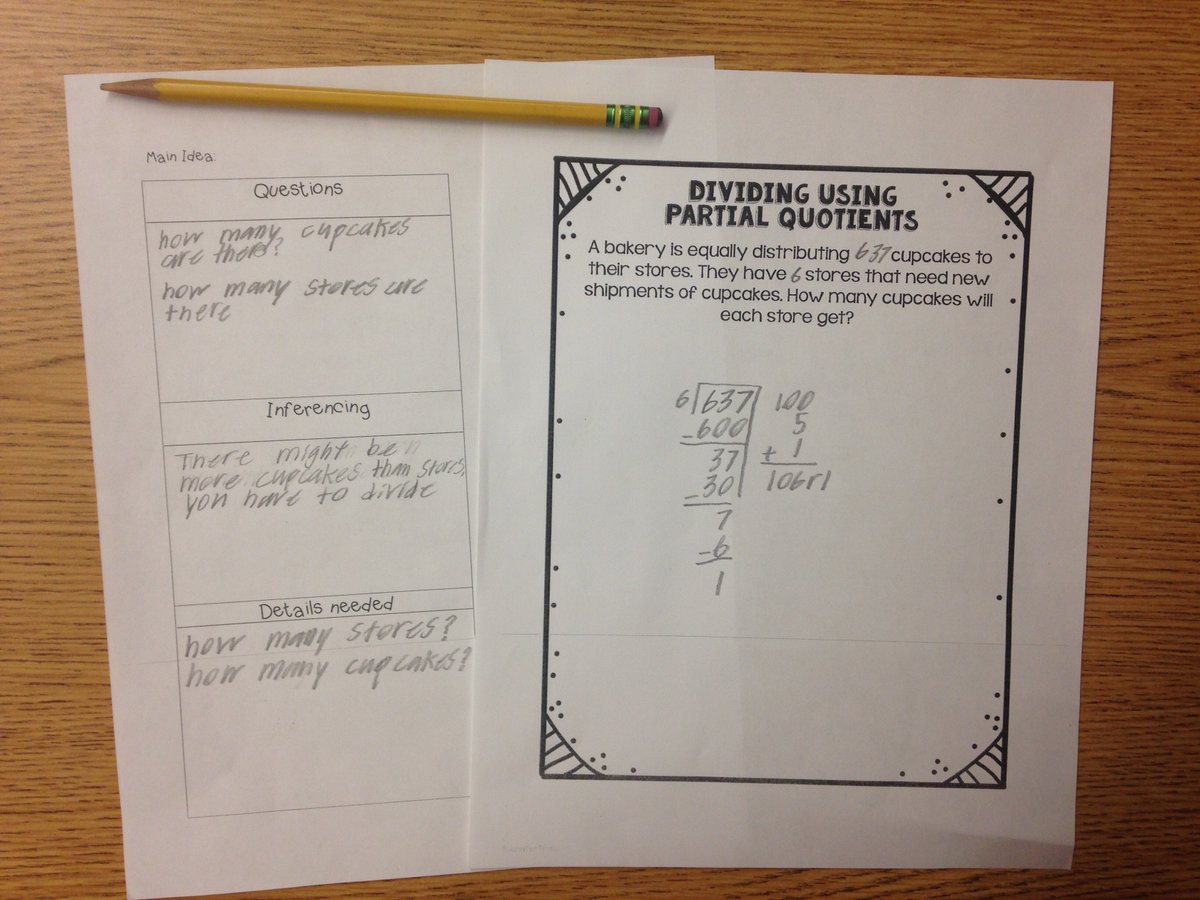 Mrsablund's tweet photo. #Partialquotient practice continues with #numberlesswordproblems #quotientcafe and @openmiddle - students are rocking it... and then reflected @bstockus @NCTMIllum @WestCler #WClearns @CloughPikeElem https://t.co/NFqXuR8IDA