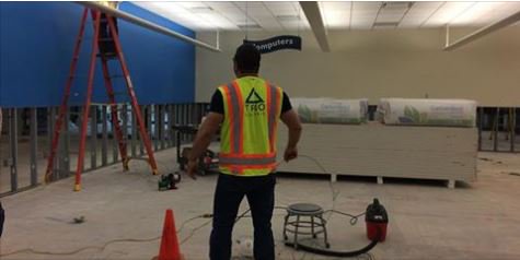 PROJECT UPDATE: Barbara Bush Library.  Much progress is being made from the damage incurred by Hurricane Harvey at the library.  Pallets of sheetrock are waiting to be installed, and our awesome TRIO workmen are finishing the electrical work.  Keep making #HoustonStrong TRIOS!