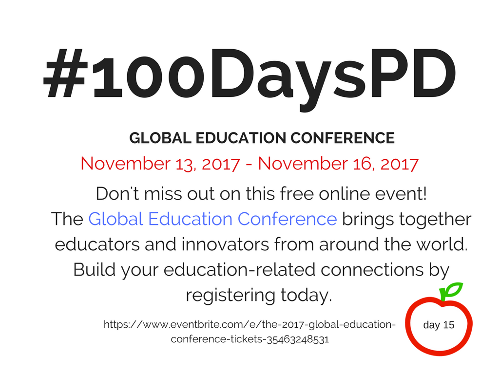 pdtalk47's tweet photo. Free online PD? Yes, please!! Join the Global Education Conference happening this week. You can participate live or view sessions after. So many great choices! #ThisIsMyPD#sd47pd #100DaysPD #GlobalEd17 @globaledcon https://t.co/BFI2Acv87o https://t.co/tZTLaOudvo