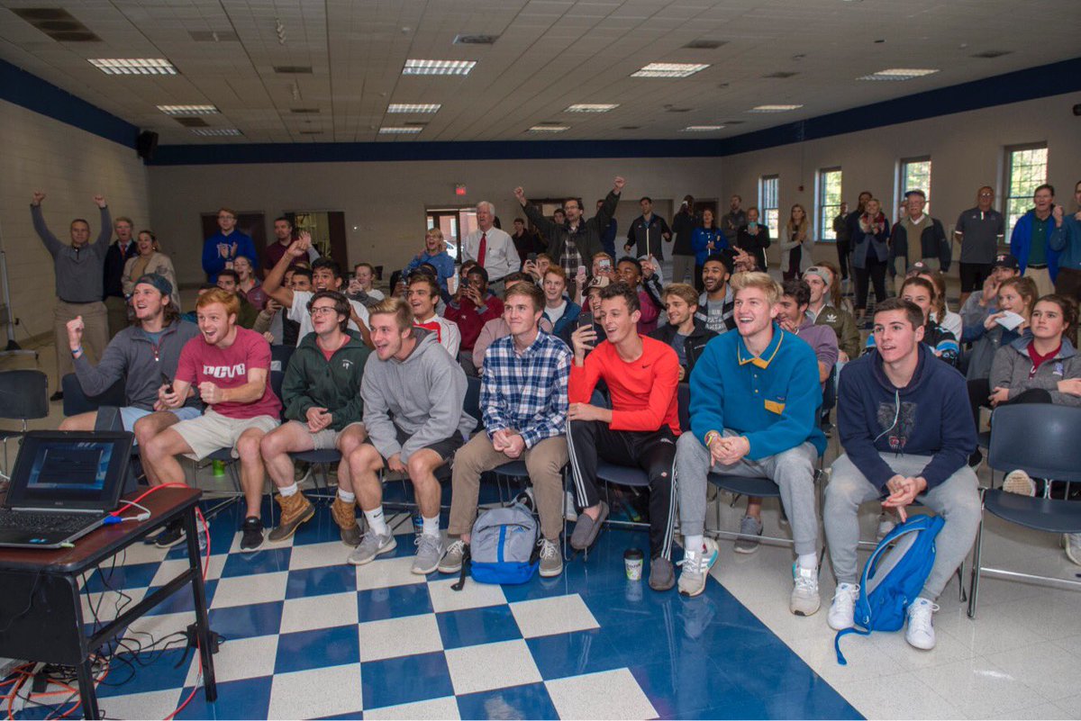 presbycollege's tweet photo. An inside look of @bluehosesoccer finding out they take on UNCW in the first round of the NCAA Soccer Tourney!

#GoHose #BeABlueHose #GoBlueHose #PCBluePride https://t.co/4d4b9AlGF3