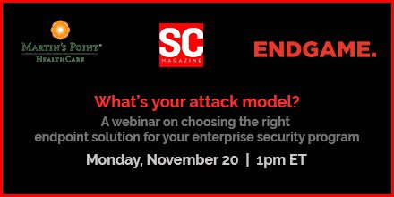 EndgameInc's tweet photo. Join @MP_HealthCare CISO Matthew Witten and their Sr. Security Architect Brandon Bergman along with Endgamer @_paulewing during our @SCMagazine webinar Monday November 20 learn how to chose the right endpoint solution. Register: https://t.co/VHstqEQAf8 https://t.co/KCKLAeDtIX