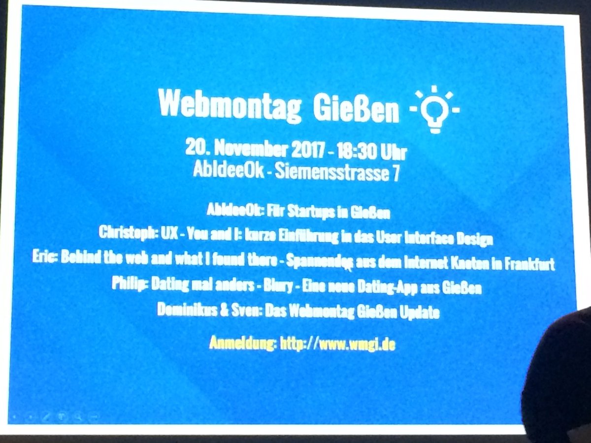 SMCFFM's tweet photo. Unsere Event Empfehlung an 20. November der @WebmontagGi #wmgi #wmfra ^kk https://t.co/CUz2dJr3ET