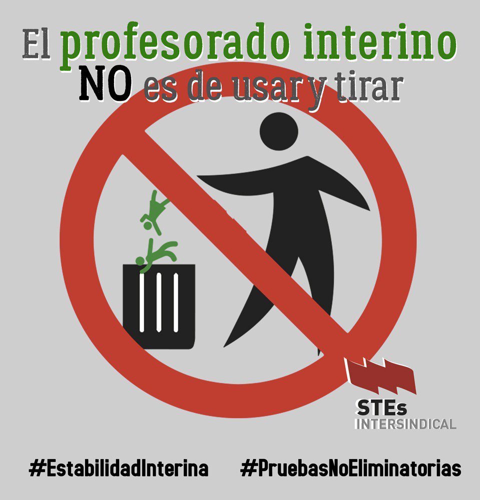 STERM_La_Inters's tweet photo. Por la #EstabilidadInterina y en defensa de la educación pública. No  hay excusas para no aplicar #PruebasNoEliminatorias en estas #Oposiciones de #Educación. EL PROFESORADO INTERINO NO ES DE USAR Y TIRAR @AIDMUR @STESIntersindic https://t.co/JKG7PeXYLK