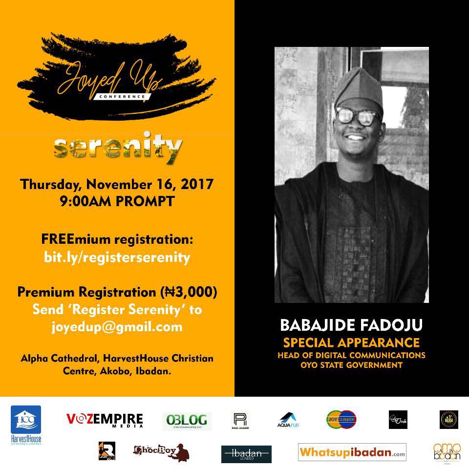 BabajideFadoju's tweet photo. The PREMIUM registration is still N3,000 and that comes with more benefits.
Send 'Register Serenity' to joyedup@gmail.com for the premium package.
#JoyedUp #Serenity https://t.co/C9KCIi6pMb