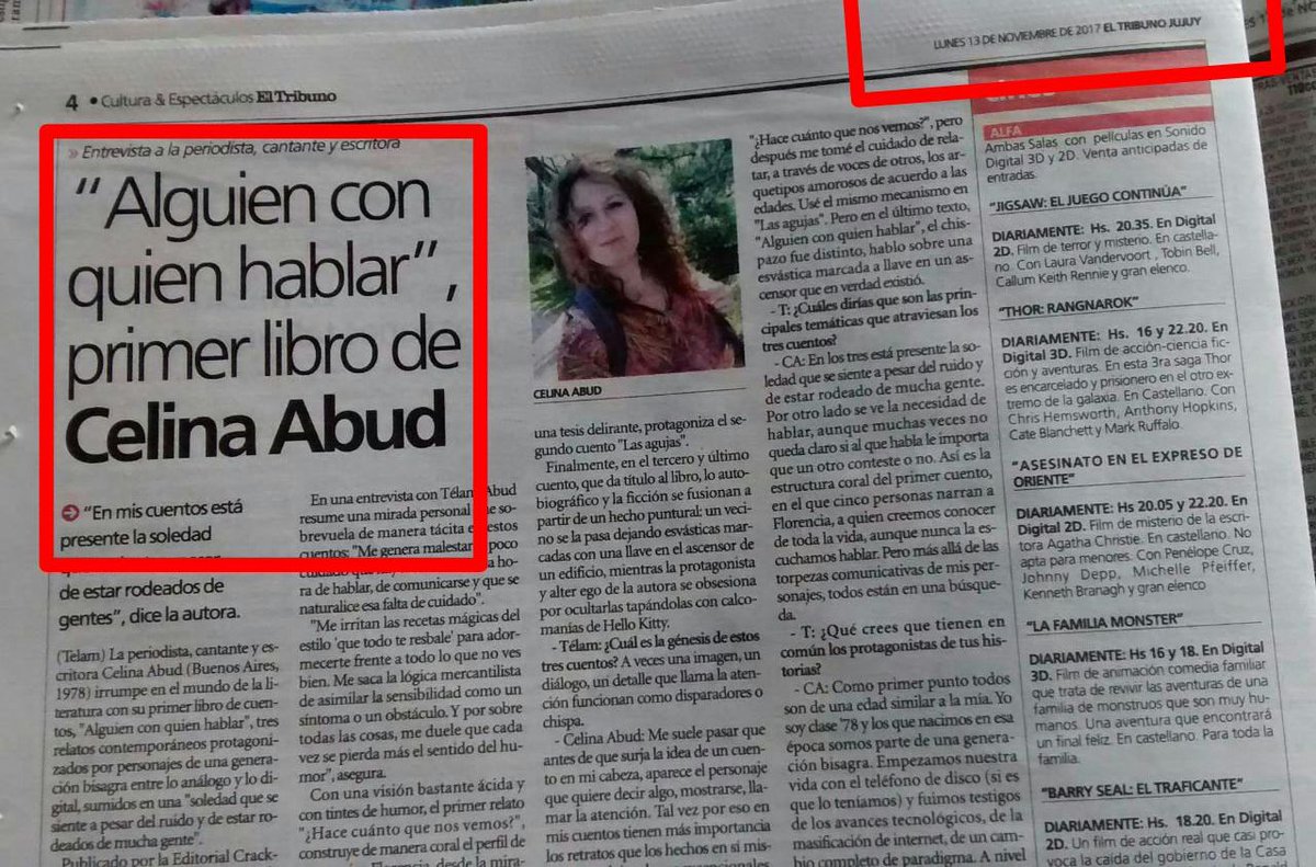 abud_celi's tweet photo. Alguien con quien hablar #ACQH llegó a El Tribuno de Jujuy. Gracias vida literaria por hacer todo lo posible por levantame los ánimos!!! https://t.co/tnE8kYOK3v