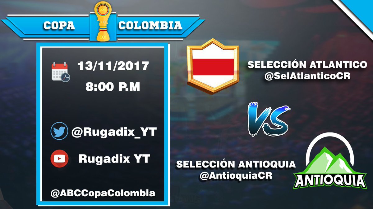 Mas tarde tendremos nuestro segundo partido del dia . <a href="/SelAtlanticoCR/">Sel. Atlantico CR</a> vs <a href="/AntioquiaCR/">Sel. Antioquia CR</a> (Grupo 1) por el canal de <a href="/rugadix_YT/">RUGADIX-YT</a> ...