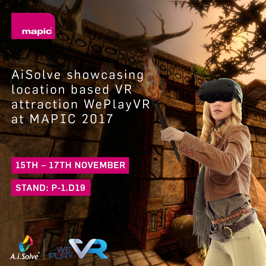 AiSolve's tweet image. Don’t miss us at @MAPICWorld  on the 15th – 17th November for an action-packed event. Demo #WePlayVR @ booth P-1.D19. #MAPIC