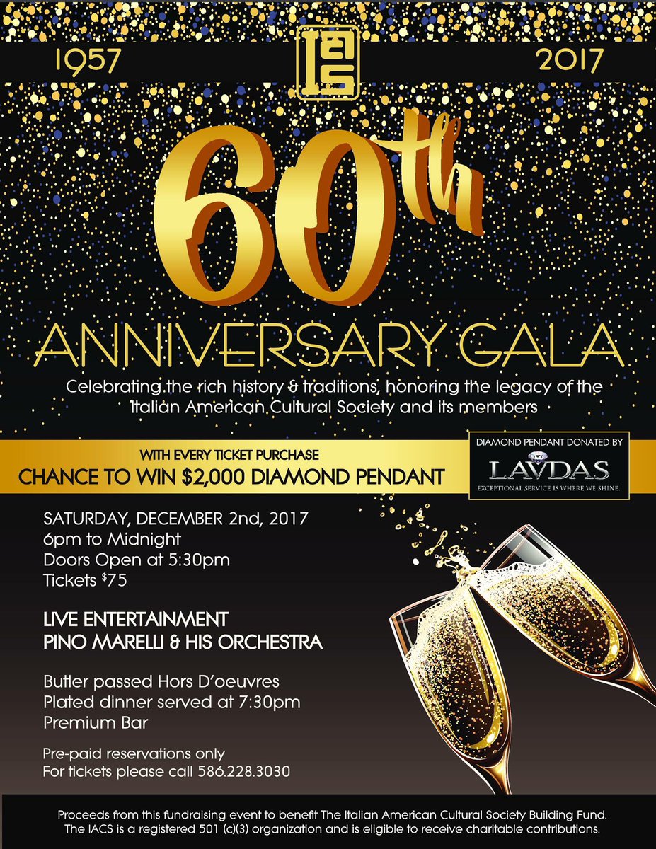 IACSsocial's tweet photo. Saturday, December 2nd come out to celebrate the 60th Anniversary Gala! Get ready for some live entertainment, can’t wait to see you there! Call 586-228-3030 to get your tickets!✨ https://t.co/f7NQaborK2