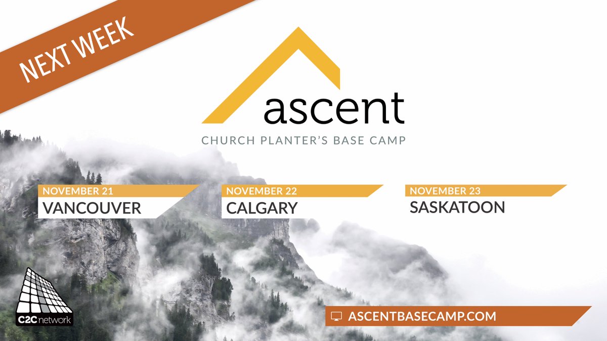 C2C_Collective's tweet photo. Next week are the Ascent Church Planter's Base Camps in Vancouver, Calgary and Saskatoon!

Learn from seasoned church planters and get input from church planting strategists who will help you discern if this “climb” is one you should attempt.

☑️ https://t.co/M0bTIvY0kg https://t.co/cVusJPvdZY