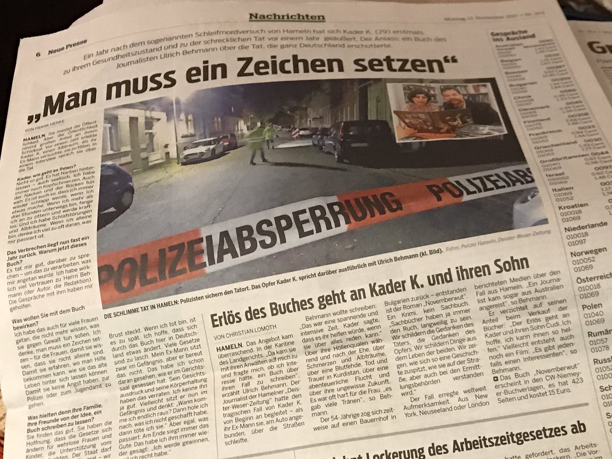 UBehmann's tweet photo. #Novemberwut Die #NeuePresse widmet #Kader K. und mir heute ihre Titelseite und mehr als eine halbe Nachrichten-Seite - und stellt das Buch vor. @neuepresse @CWNiemeyer https://t.co/IWRlzo2fum