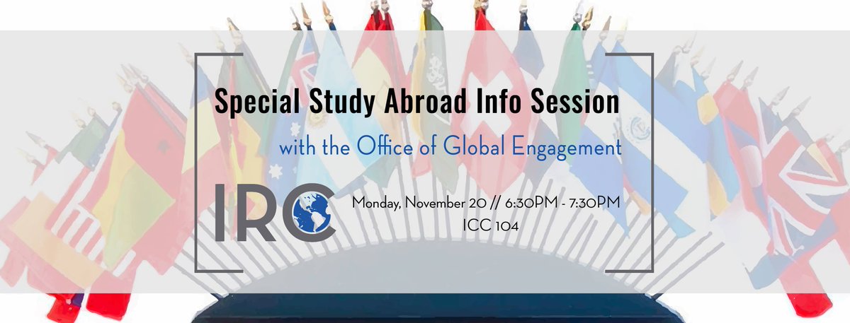 GeorgetownIRC's tweet image. The Office of Global Education will host a GU study abroad program information session customized for IRC members! Join us if you want to learn more about some of the amazing opportunities GU has to offer. Pizza and beverages will be provided!