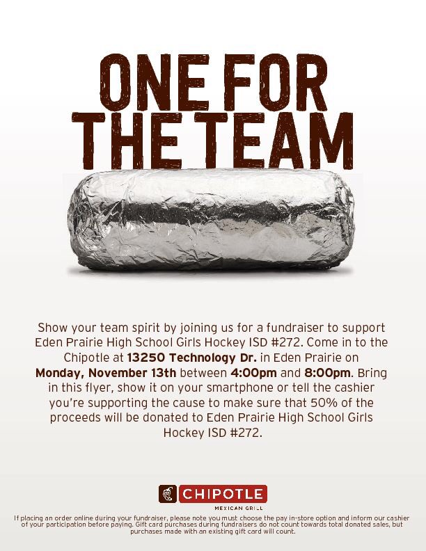 Go support girls hockey tonight at chipotle!!! 🏒
