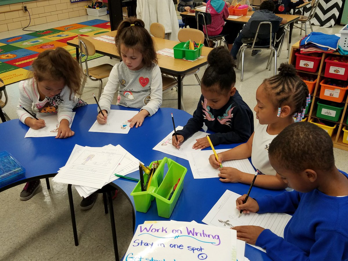 cheerbaker1's tweet photo. Kindergarteners in Ms. Nigro's class working to add a setting to their picture!  @MeganHaberkam #developingskilledwriters #VVlessonstudy https://t.co/jERRPpLH9E