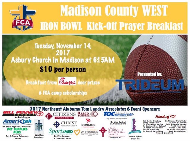 fca_james's tweet photo. Iron bowl prayer breakfast 6:15 @ asbury!!! $10 https://t.co/3nPohslKgj