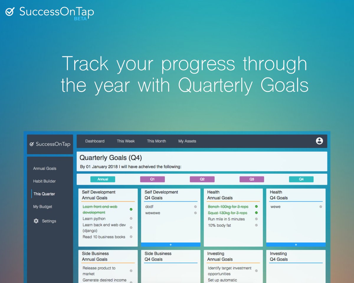 EntrepreNoobs's tweet photo. Are you a #goalsetter looking for a one-stop shop to organize + track your life goals? Join the #SuccessOnTap Beta @ https://t.co/A25m2TJdMD https://t.co/rKGTmUDbkg
