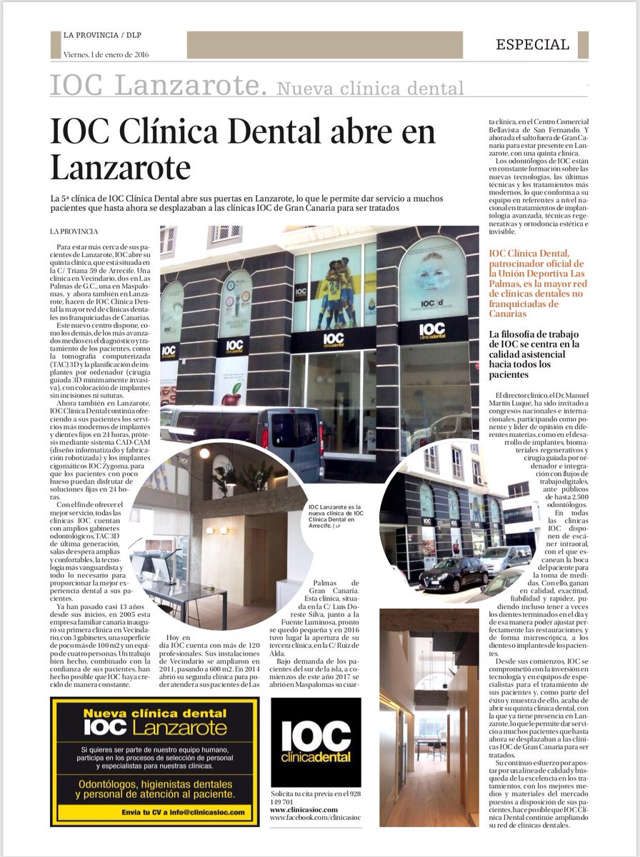 Nueva clínica dental IOC en Arrecife, Lanzarote. Nuestros pacientes conejeros ya no tendrán que viajar para poderse atender en IOC. 👍